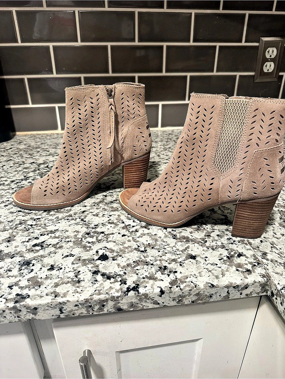 TOMS Majorca Peep Toe Booties Brown